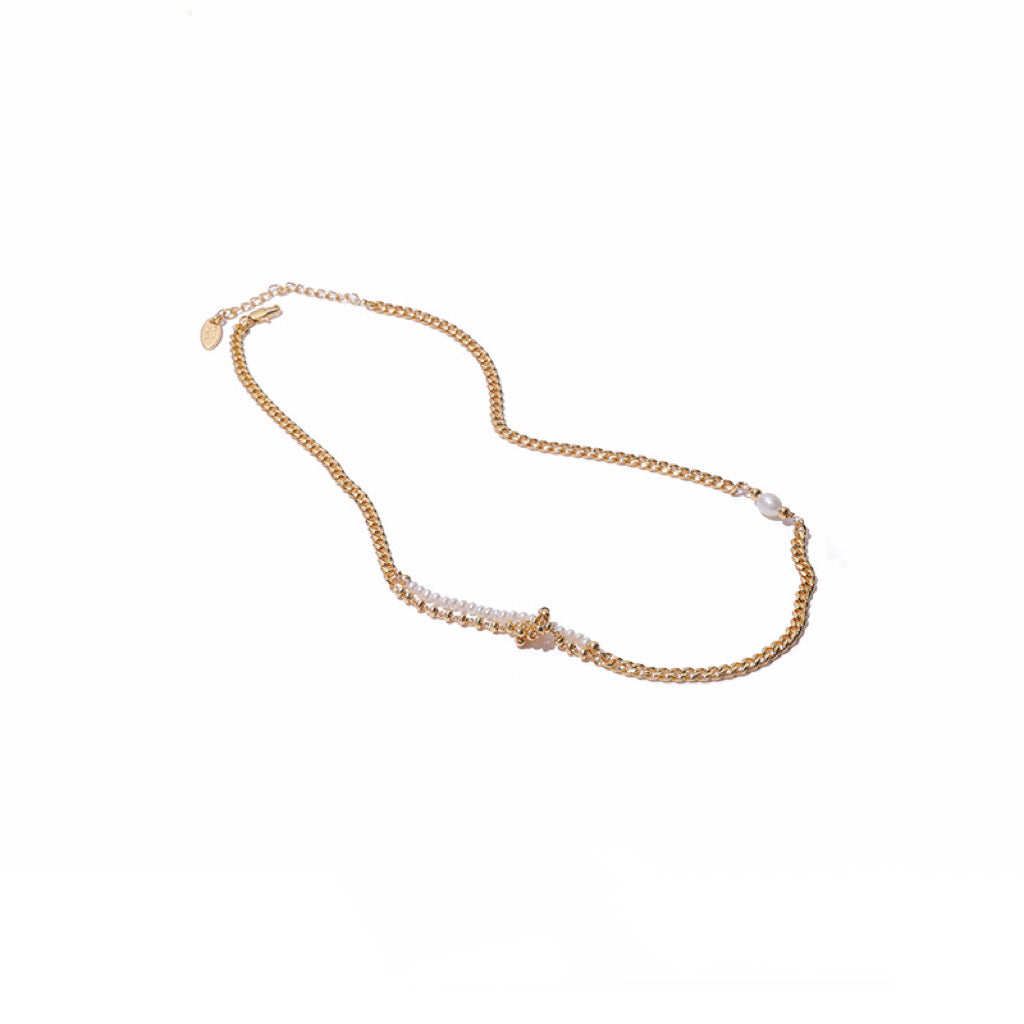 Half Pearl Half Chain Necklace - Modingo Modingo