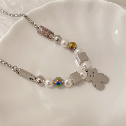 Bear Pearl Titanium Steel Necklace - Modingo Modingo