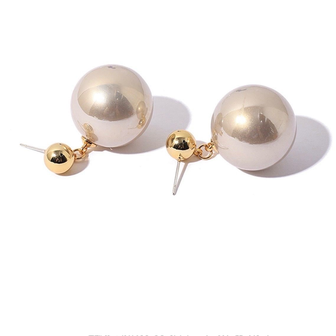 Grey Glass Pearl Gold Earrings