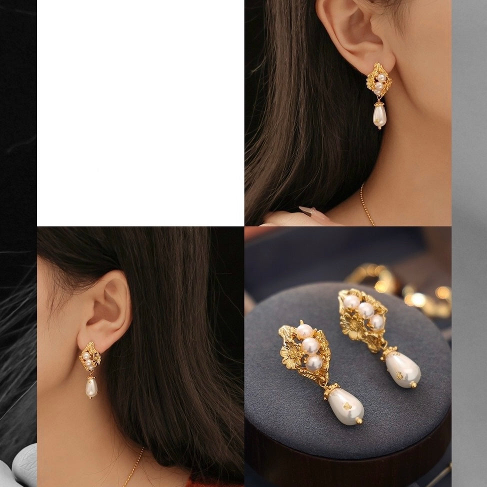 Vintage Daisy Flowers Pearl Earrings