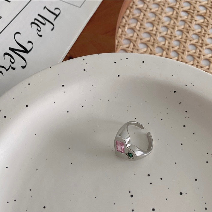 Heart With Pink Zircon Open Ring - Modingo Modingo