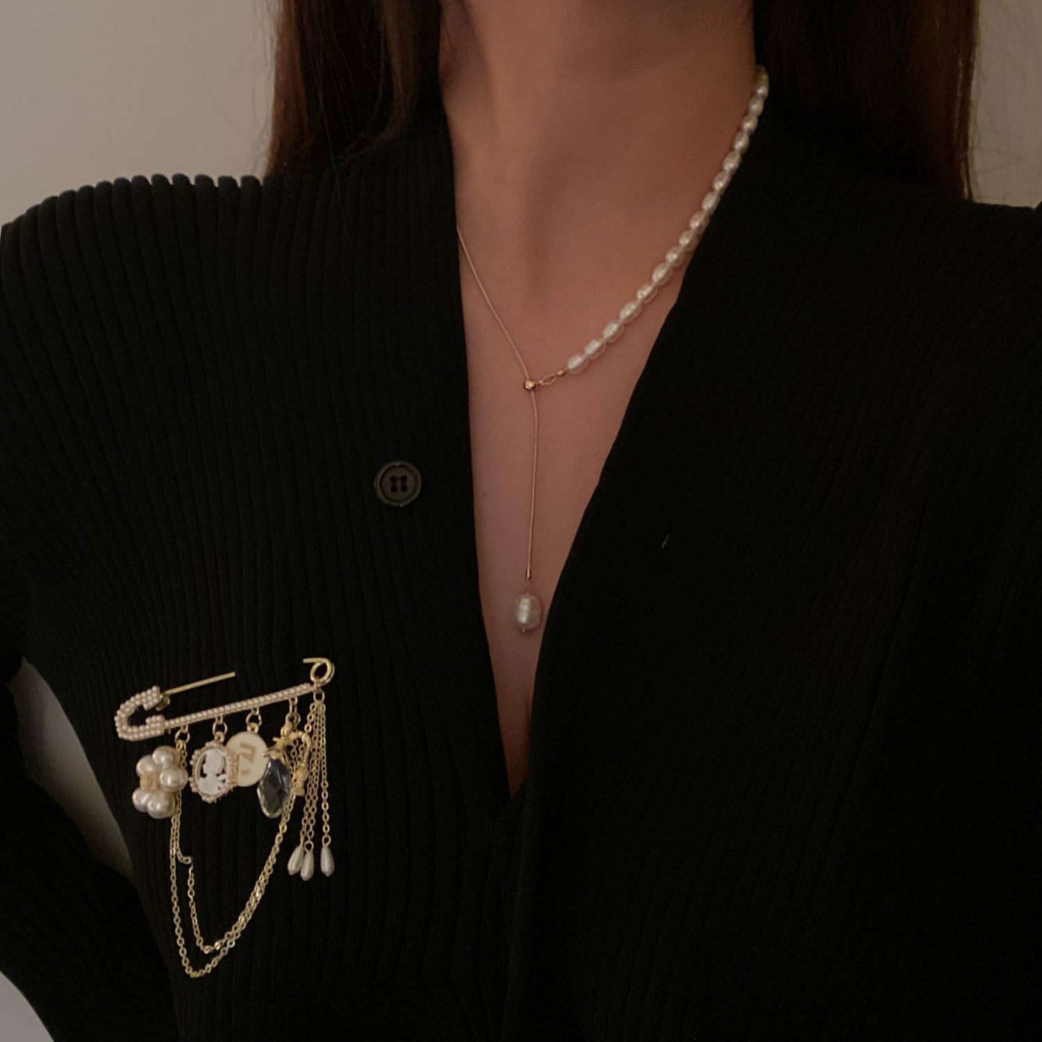 Mia Gold Pearl Long Necklace - Modingo Modingo