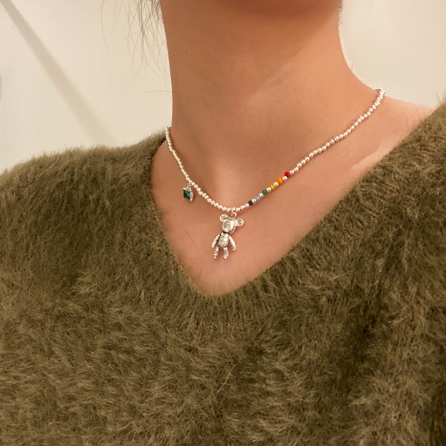 Silver Bear With Colorful Beads - Modingo Modingo