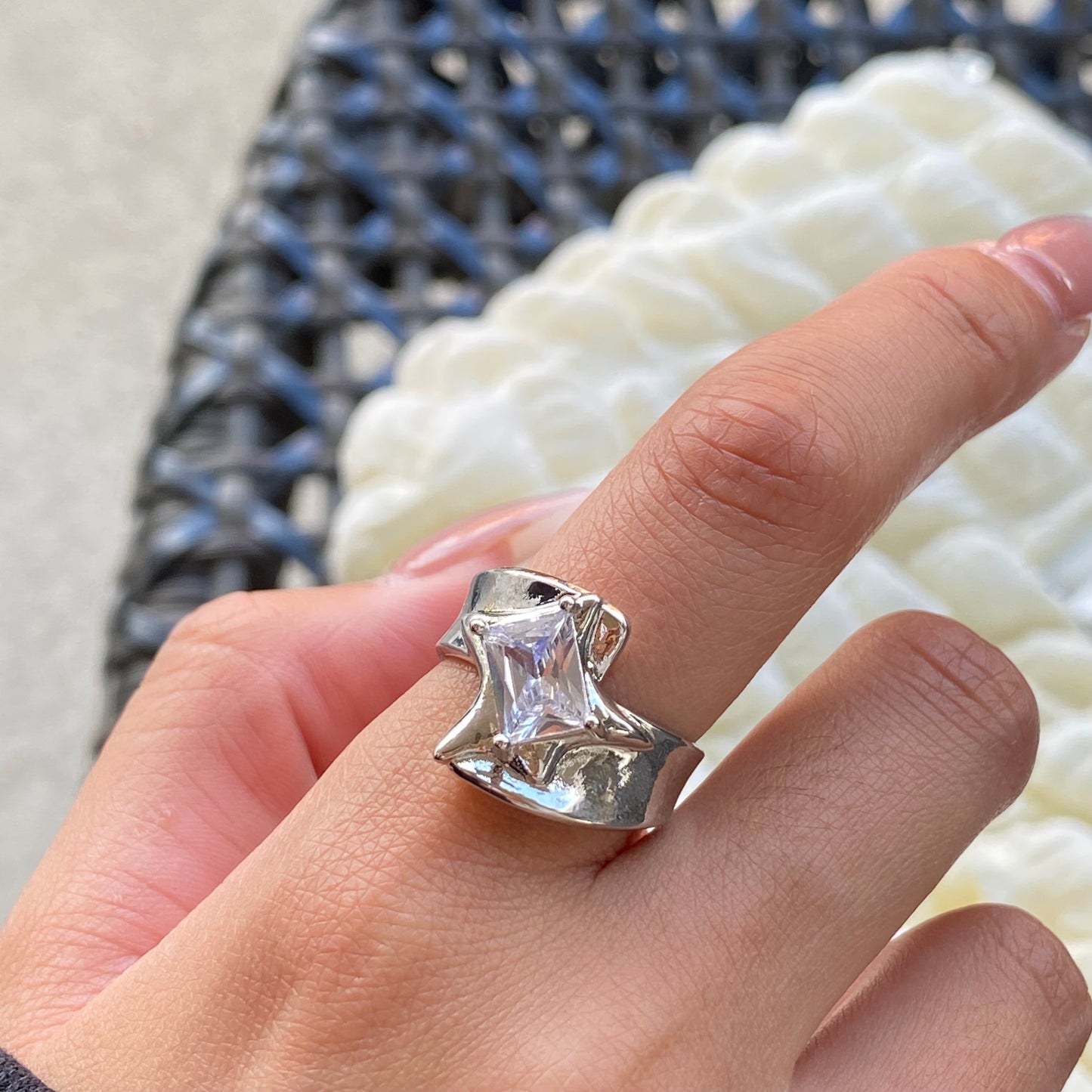 Square Zircon Silver Open Ring - Modingo Modingo