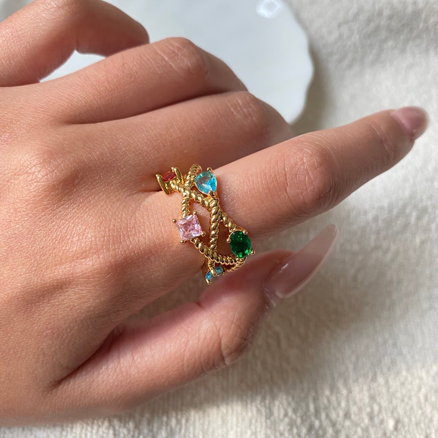 Colorful Zircon Twisted Open Ring - Modingo Modingo
