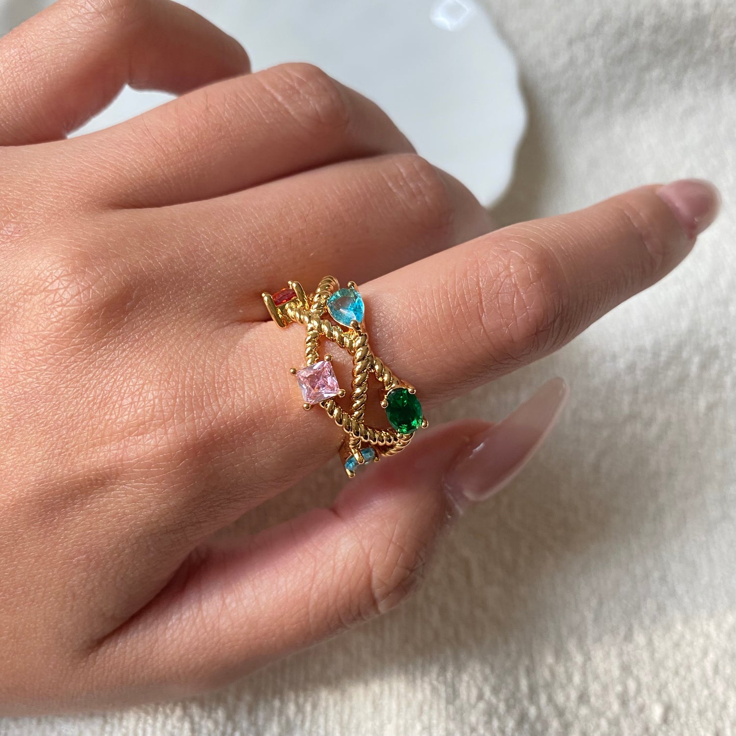 Colorful Zircon Twisted Open Ring - Modingo Modingo