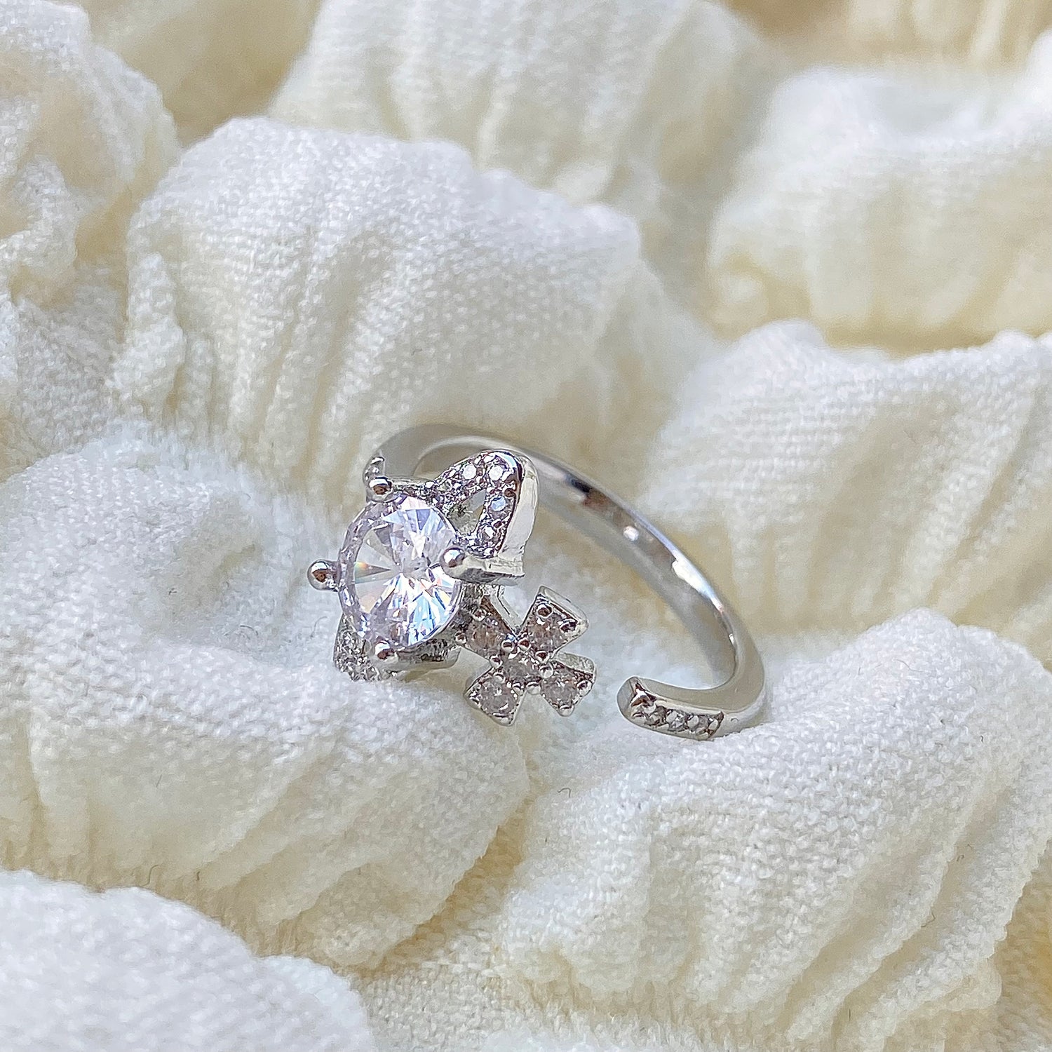 Shiny Zircon Silver Open Ring - Modingo Modingo