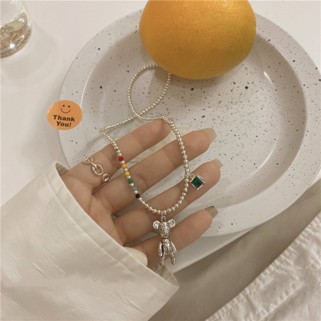 Silver Bear With Colorful Beads - Modingo Modingo