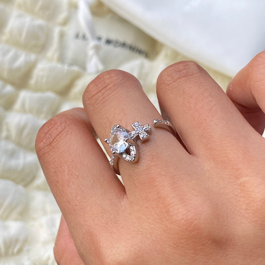 Shiny Zircon Silver Open Ring - Modingo Modingo