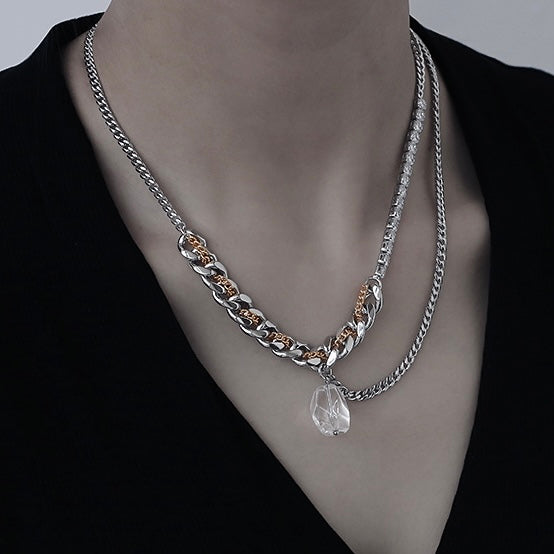 Natural Stone Gold and Silver Double Chain - Modingo Modingo