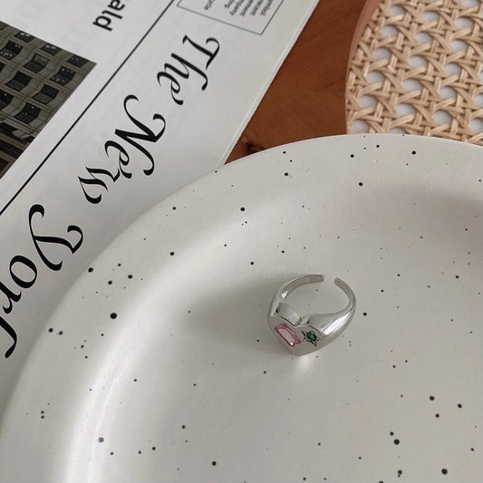 Heart With Pink Zircon Open Ring - Modingo Modingo