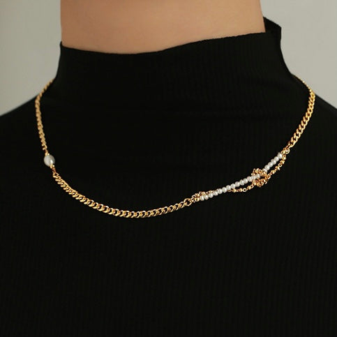 Half Pearl Half Chain Necklace - Modingo Modingo