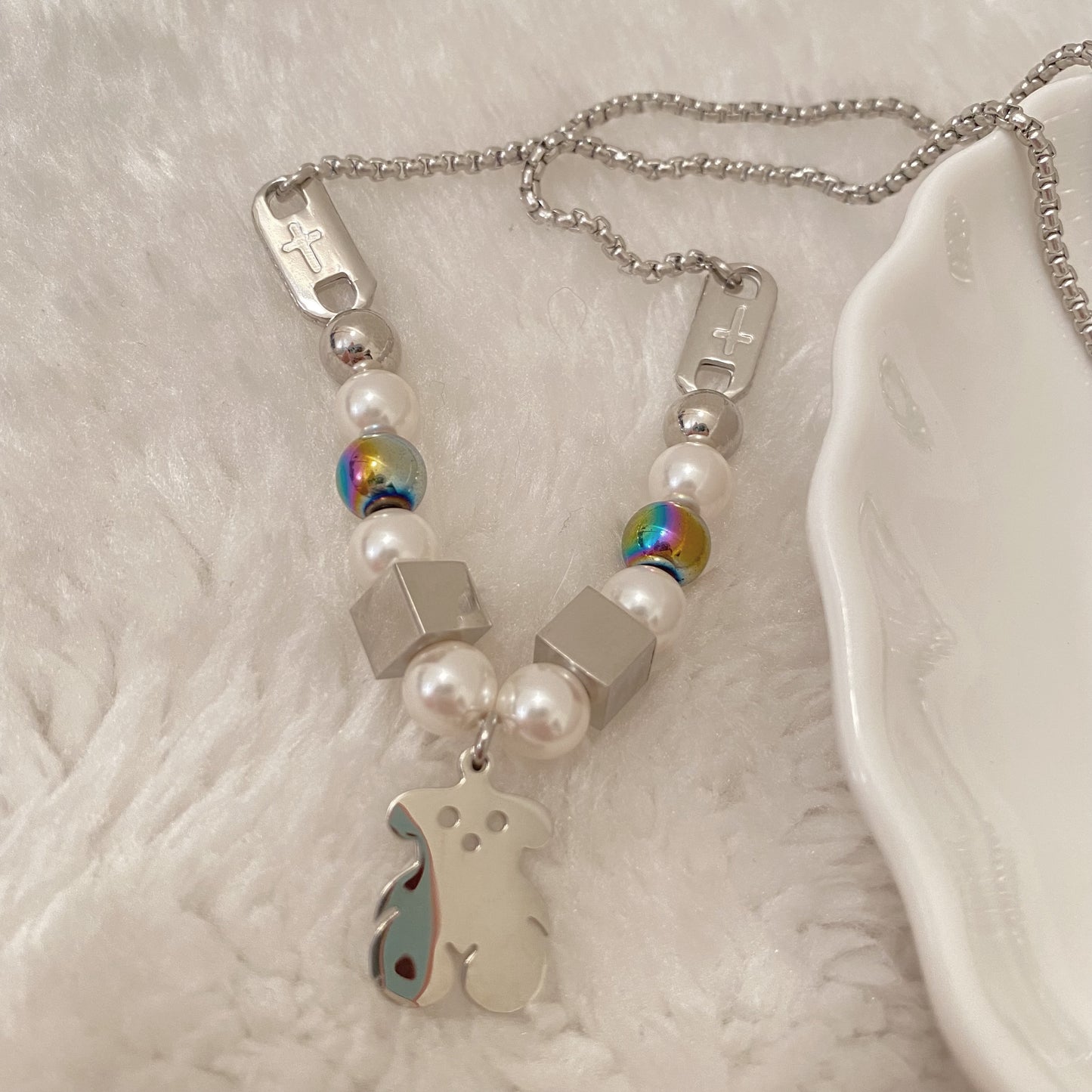 Bear Pearl Titanium Steel Necklace - Modingo Modingo
