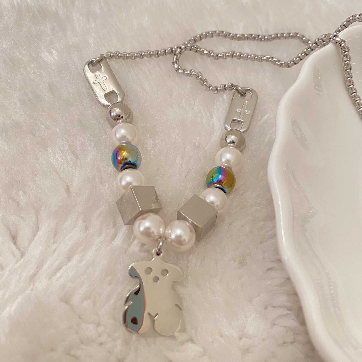 Bear Pearl Titanium Steel Necklace - Modingo Modingo