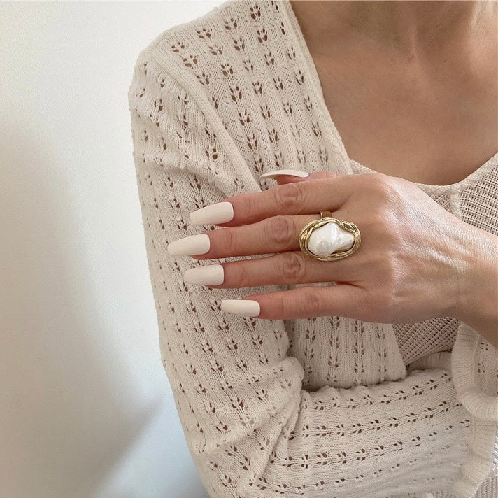 Large Irregular Baroque Pearl Open Ring - Modingo Modingo