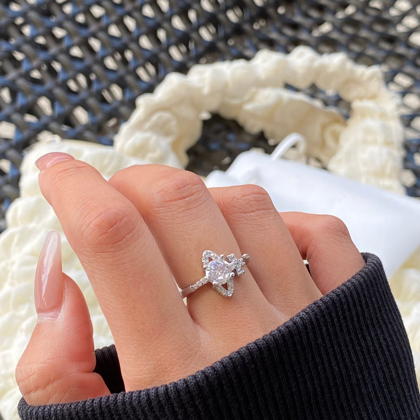 Shiny Zircon Silver Open Ring - Modingo Modingo