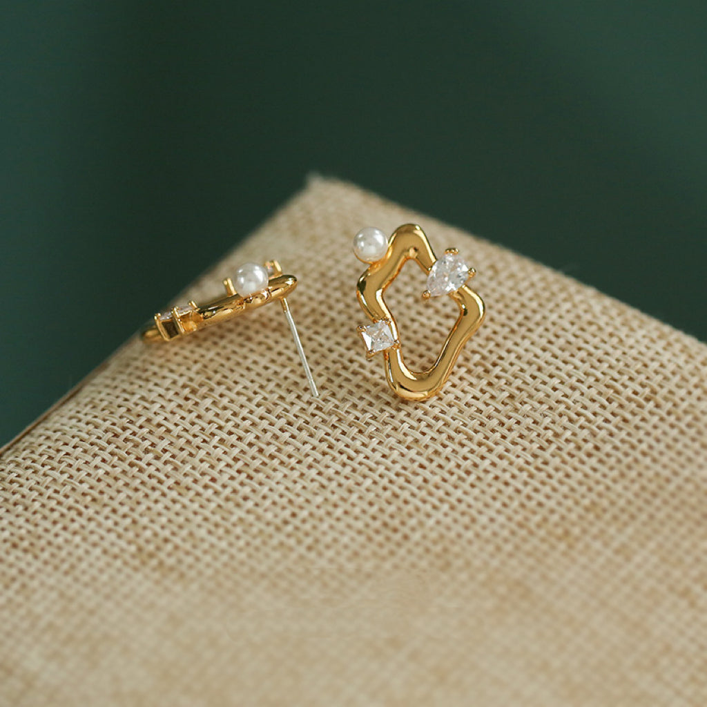 Kira Geometric Zircon Pearl Earrings - Modingo Modingo