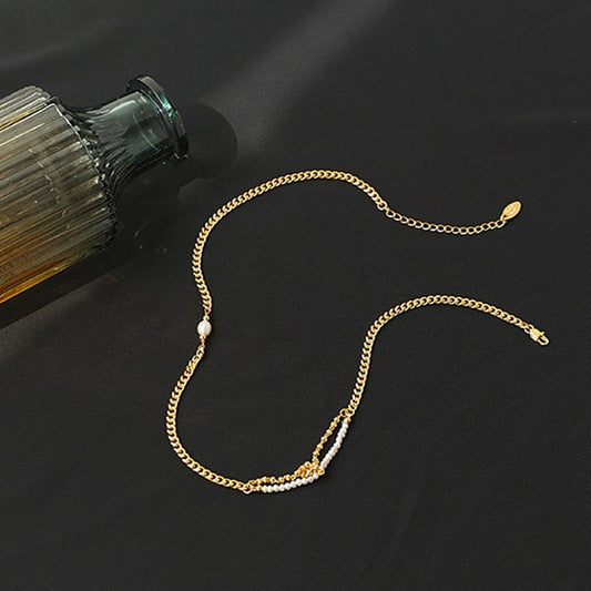 Half Pearl Half Chain Necklace - Modingo Modingo