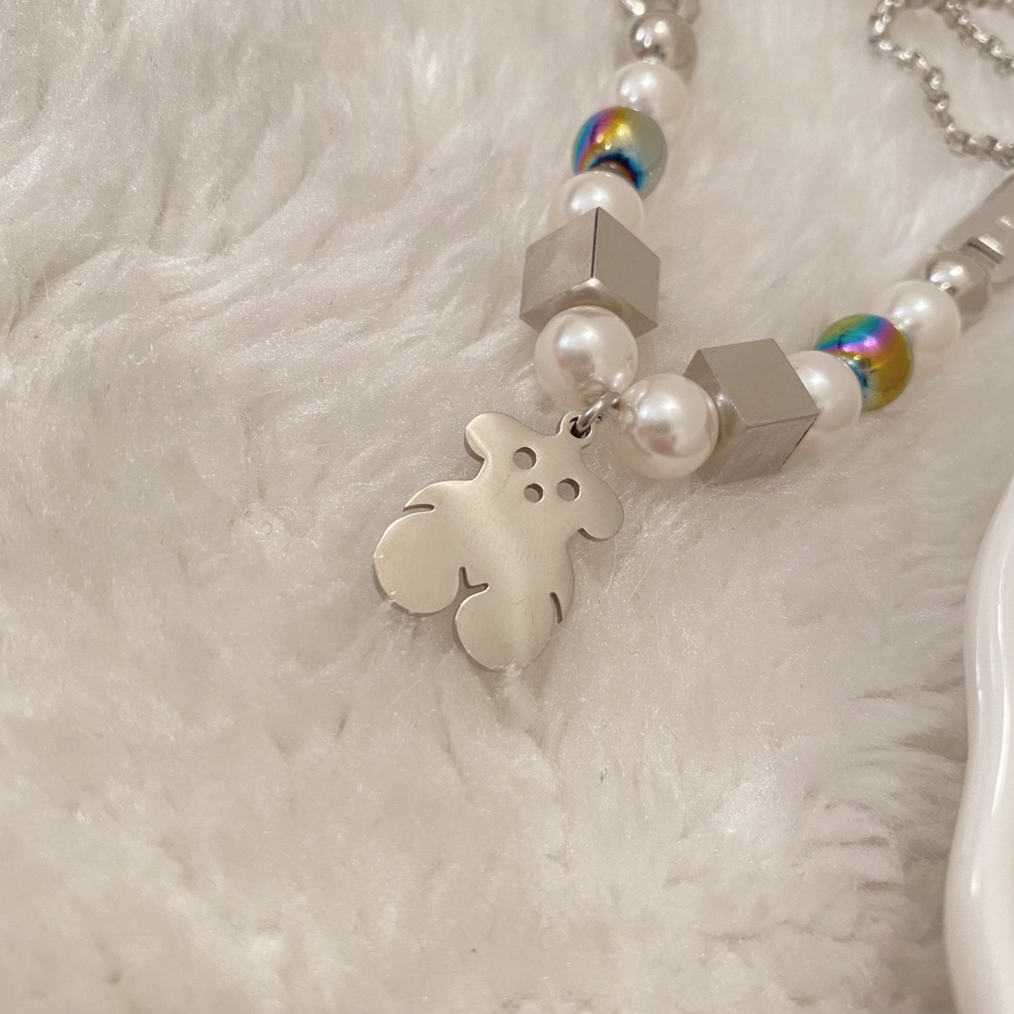 Bear Pearl Titanium Steel Necklace - Modingo Modingo