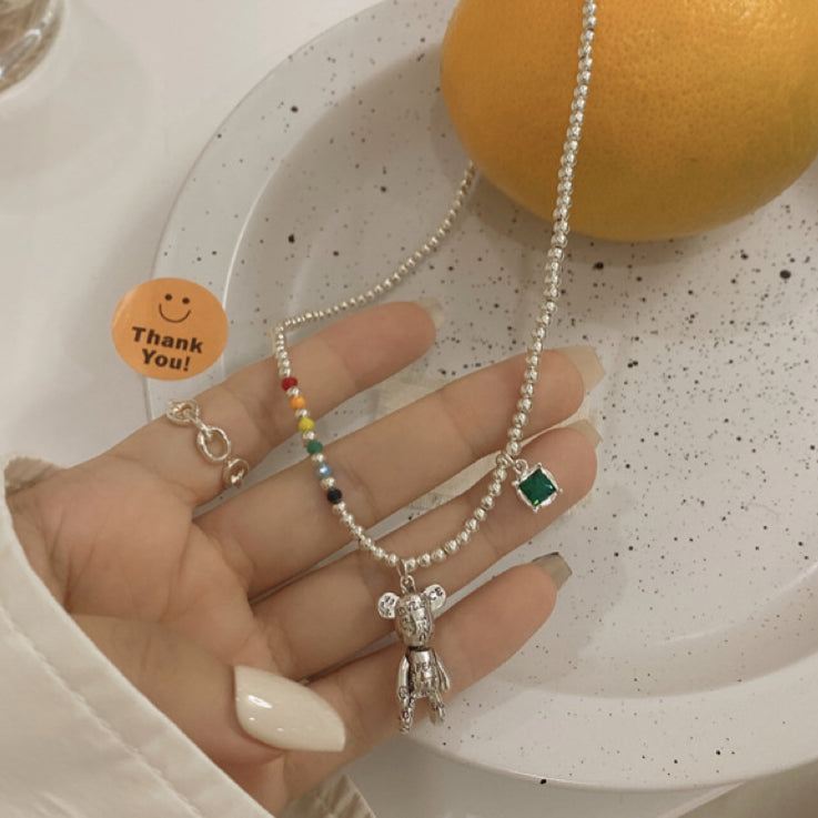 Silver Bear With Colorful Beads - Modingo Modingo