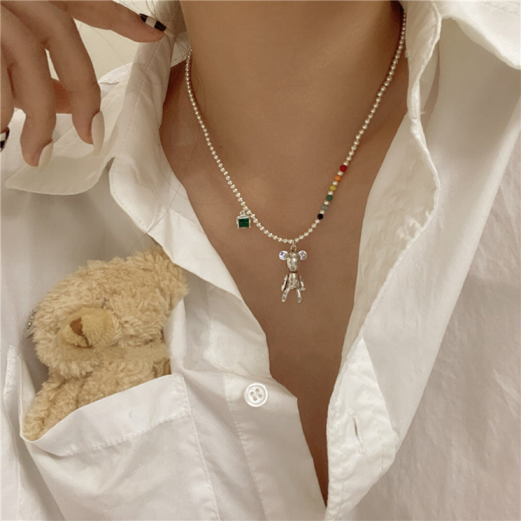 Silver Bear With Colorful Beads - Modingo Modingo