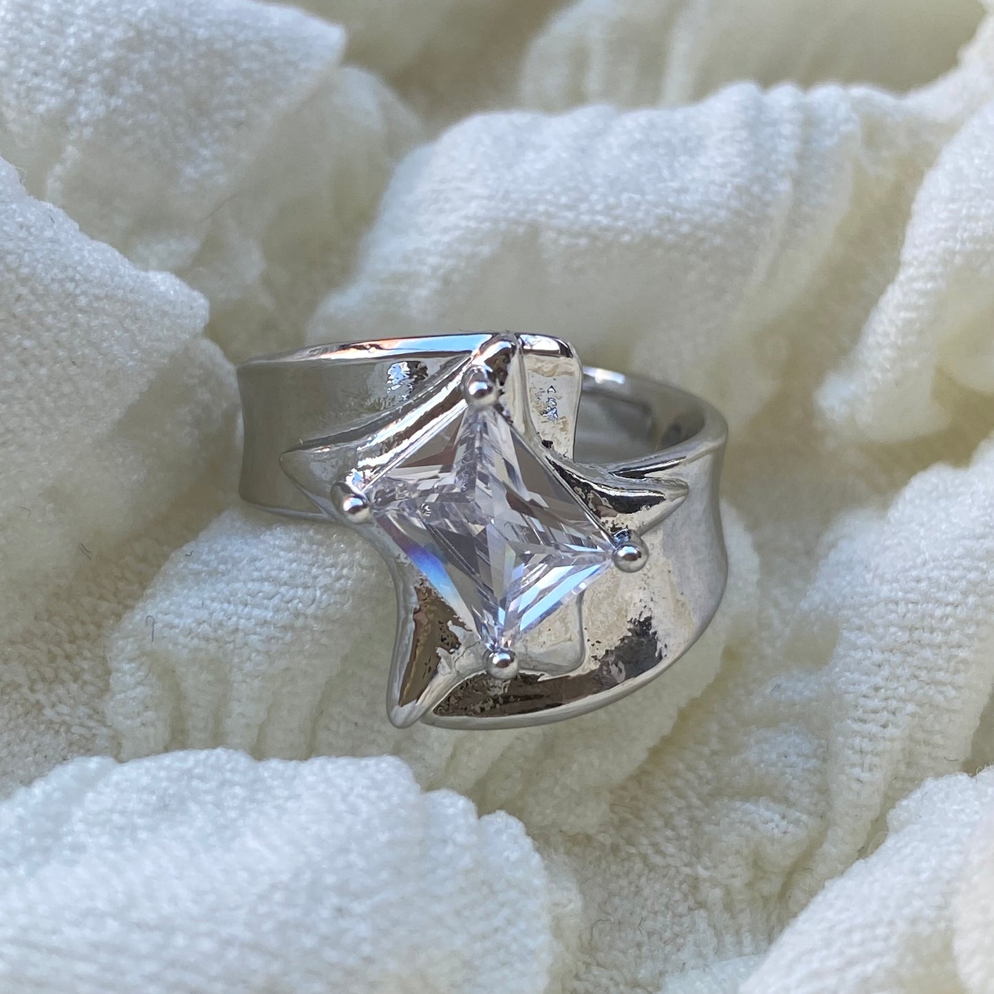 Square Zircon Silver Open Ring - Modingo Modingo