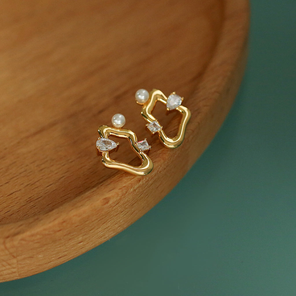 Kira Geometric Zircon Pearl Earrings - Modingo Modingo