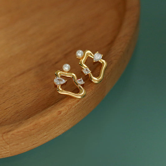 Kira Geometric Zircon Pearl Earrings - Modingo Modingo