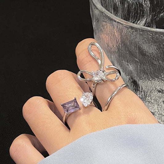 Shiny Zircon Silver Ring Set - Modingo Modingo