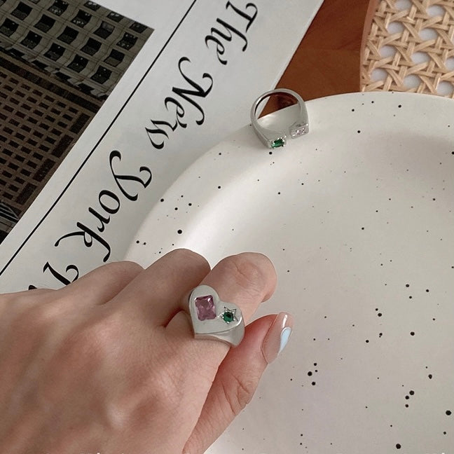 Heart With Pink Zircon Open Ring - Modingo Modingo