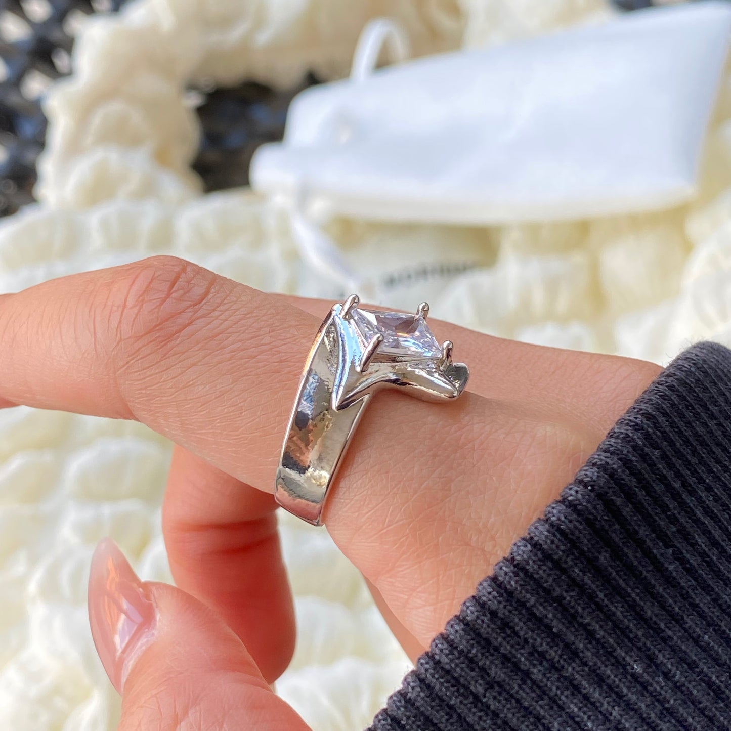 Square Zircon Silver Open Ring - Modingo Modingo