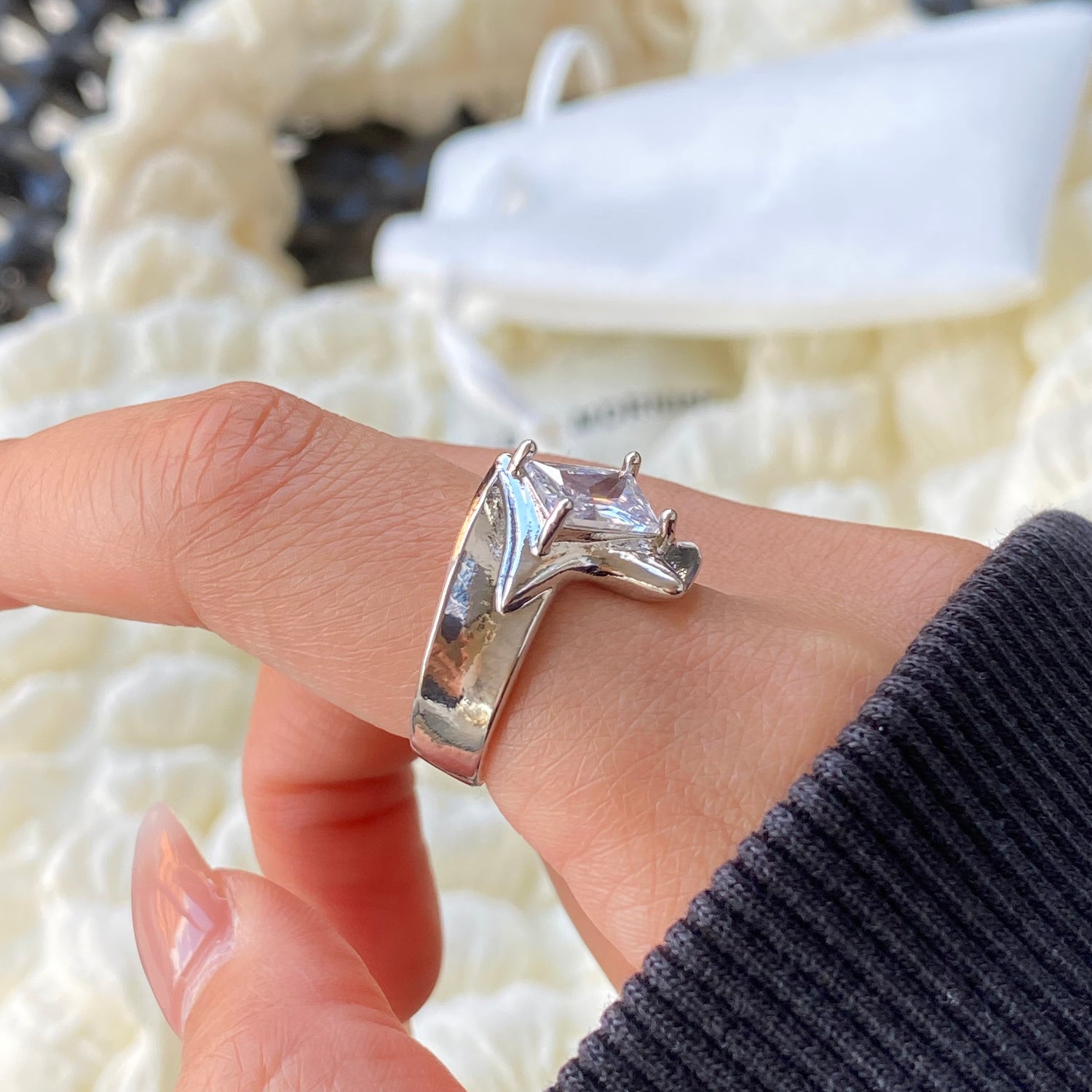 Square Zircon Silver Open Ring - Modingo Modingo