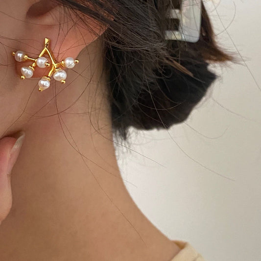 Pearl Gold Branches Earrings - Modingo Modingo