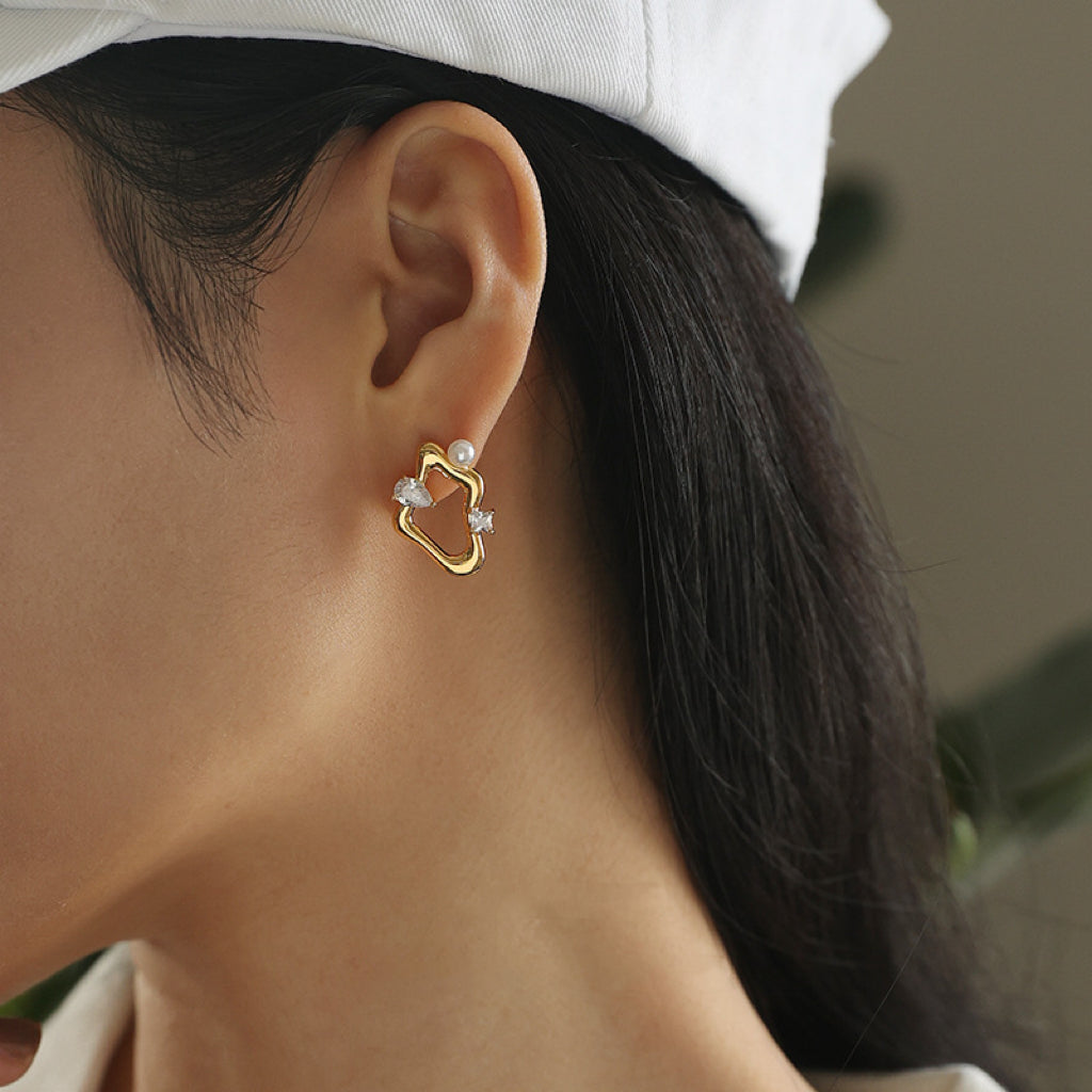 Kira Geometric Zircon Pearl Earrings - Modingo Modingo