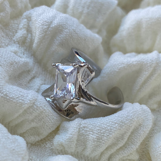 Square Zircon Silver Open Ring - Modingo Modingo