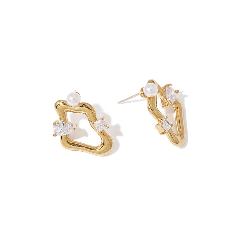 Kira Geometric Zircon Pearl Earrings - Modingo Modingo