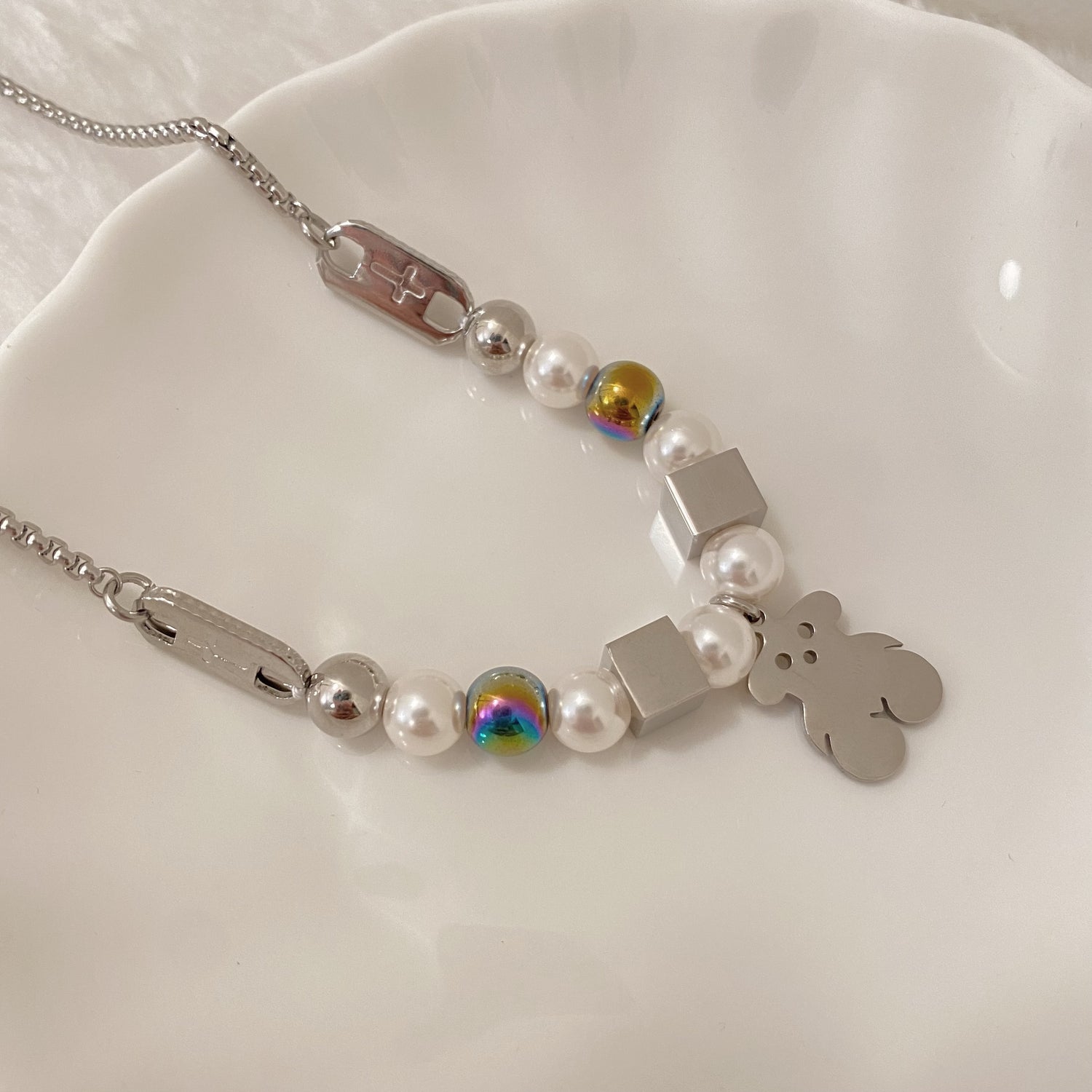 Bear Pearl Titanium Steel Necklace - Modingo Modingo