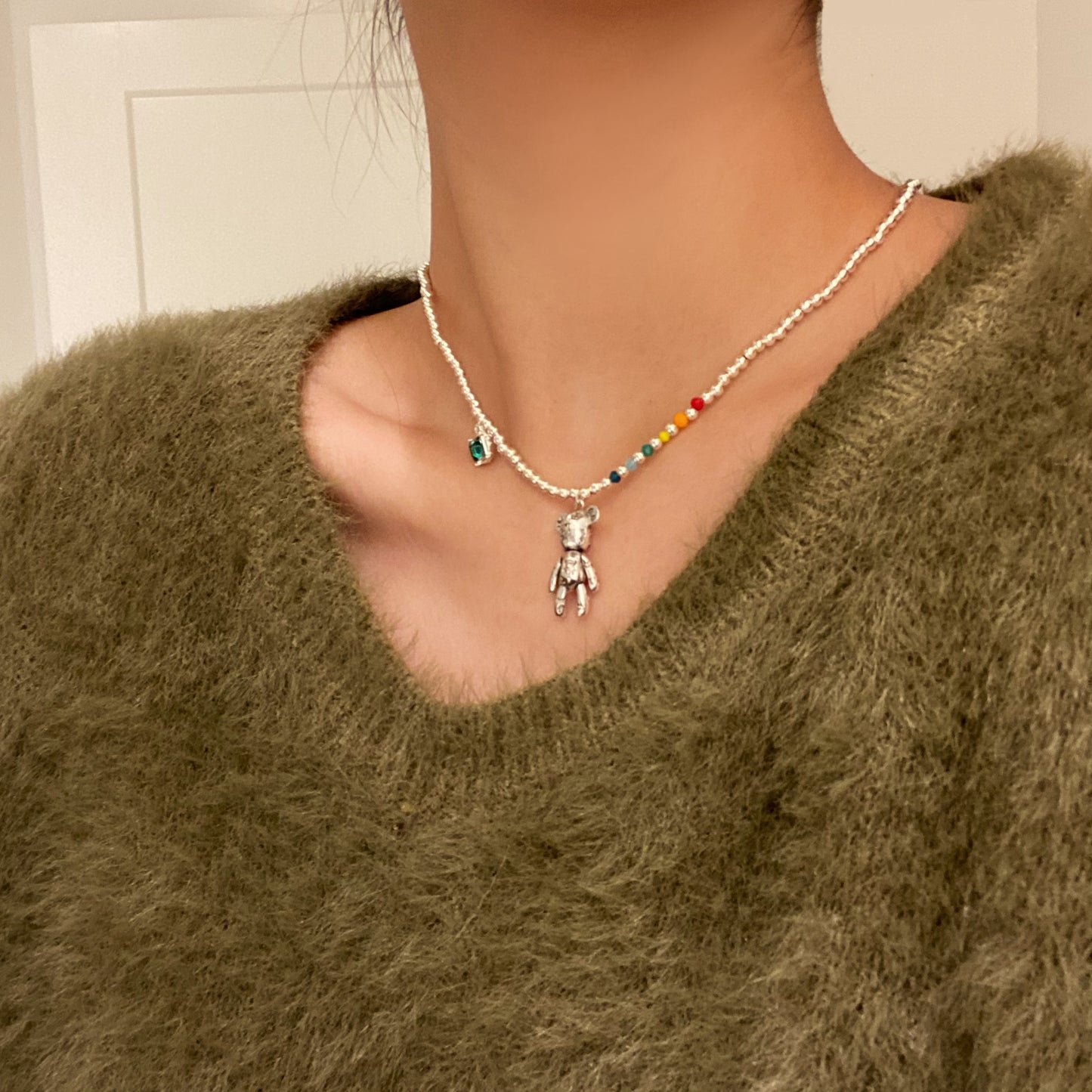 Silver Bear With Colorful Beads - Modingo Modingo