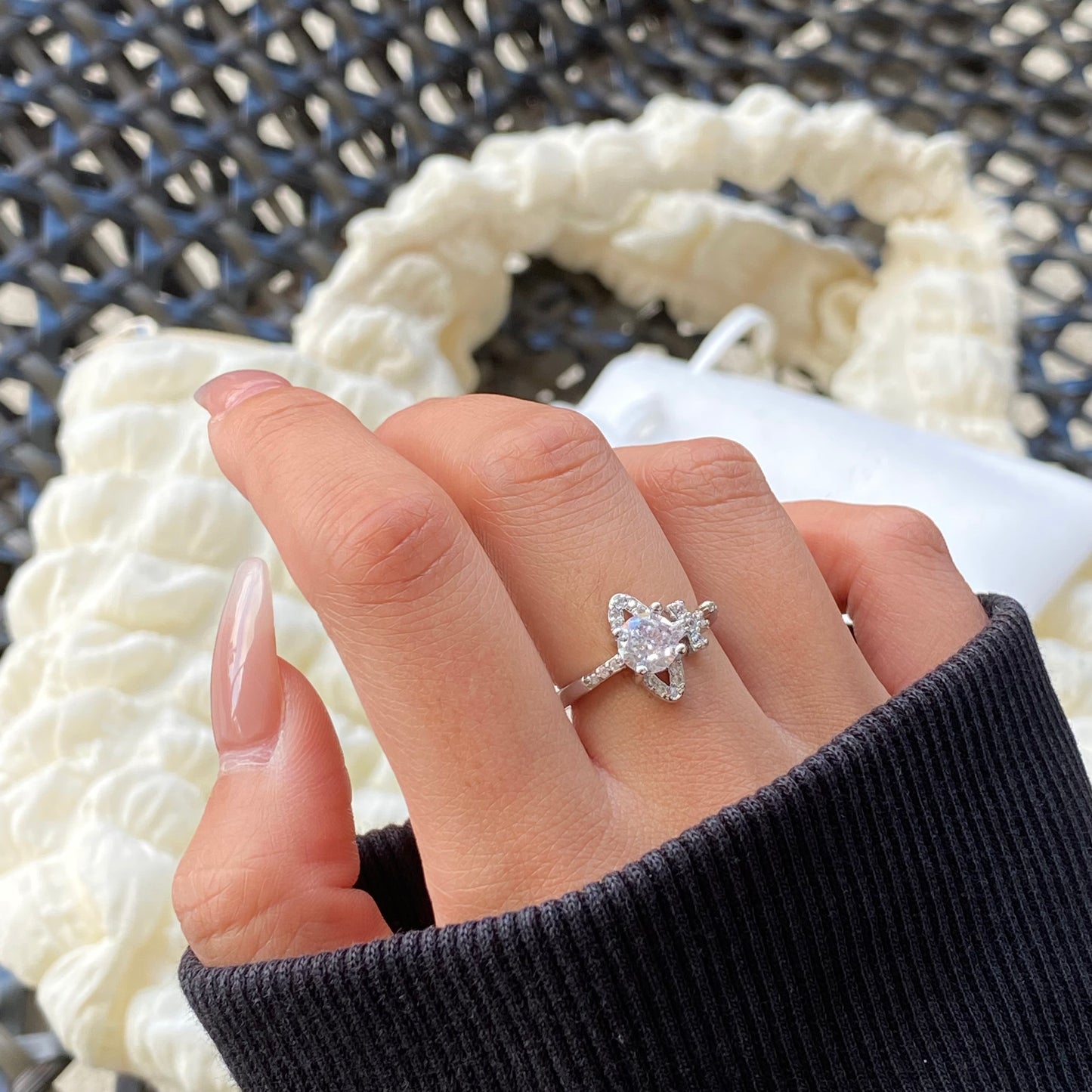 Shiny Zircon Silver Open Ring - Modingo Modingo