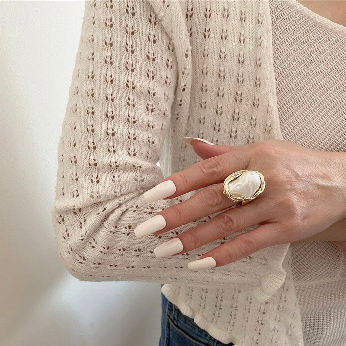 Large Irregular Baroque Pearl Open Ring - Modingo Modingo
